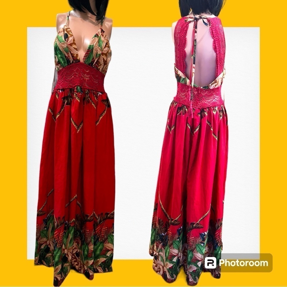 Steps NY Floral Halter Maxi Dress Small